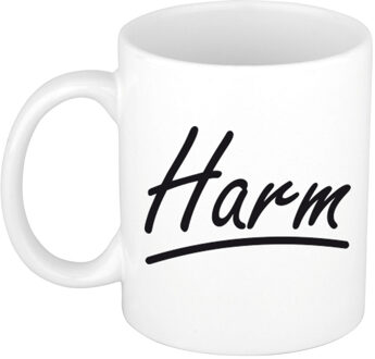 Bellatio Decorations Harm Naam koffiemok - beker - met sierlijke letters - wit - 300 ml - Cadeau - Heren