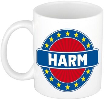 Bellatio Decorations Harm voornaam koffiemok - beker - wit/blauw - 300 ml - Cadeau - Heren - Collega - Vaderdag