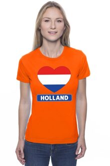 Bellatio Decorations Hart Hollandse vlag shirt oranje dames 2XL - Feestshirts