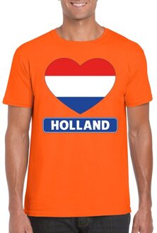 Bellatio Decorations Hart Hollandse vlag shirt oranje heren 2XL - Feestshirts