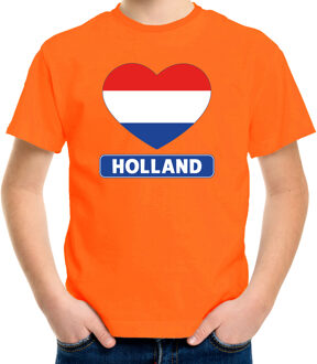 Bellatio Decorations Hart Hollandse vlag shirt oranje kinderen L (146-152) - Feestshirts