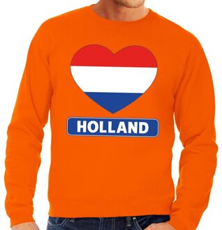 Bellatio Decorations Hart Hollandse vlag sweater oranje heren 2XL - Feesttruien