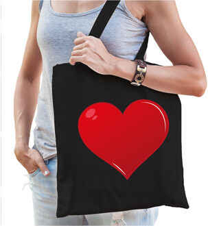 Bellatio Decorations Hart voor de zorg katoenen cadeau tasje zwart voor dames