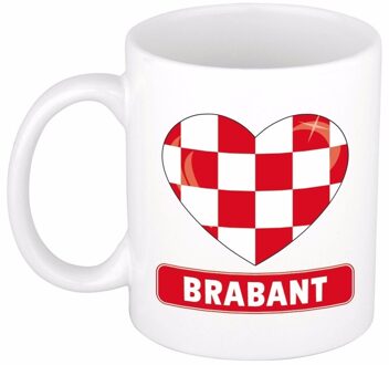 Bellatio Decorations Hartje Brabant koffiemok - drinkbeker - wit - 300 ml - Brabantse vlag - koffiebeker - cadeau Multi