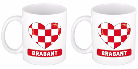 Bellatio Decorations Hartje Brabant koffiemok - Set van 2x stuks - drinkbeker - wit - 300 ml - Brabantse vlag - koffiebek