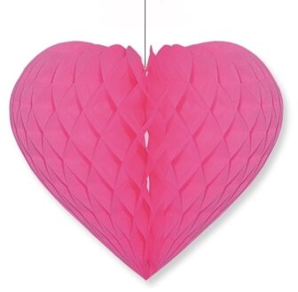 Bellatio Decorations Hartje versiering - fuchsia roze - papier - 15 x 18 cm - hangdecoratie - Hart