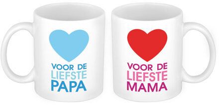 Bellatio Decorations Hartje voor de liefst mama en papa koffiemokken - Cadeau bekers set voor Papa en Mama