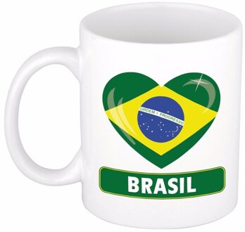 Bellatio Decorations Hartjes vlag Brazilie koffiemok - drink beker - white - 300 ml - supporters Groen