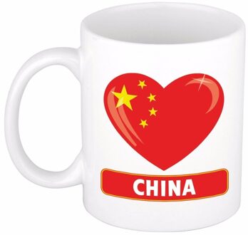 Bellatio Decorations Hartjes vlag China koffiemok - drink beker - white - 300 ml - supporters