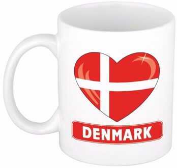 Bellatio Decorations Hartjes vlag Denemarken koffiemok - drink beker - white - 300 ml - supporters