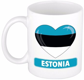 Bellatio Decorations Hartjes vlag Estland koffiemok - drink beker - white - 300 ml - supporters