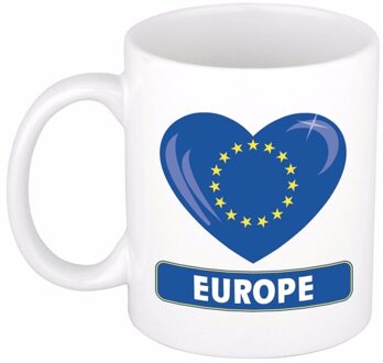 Bellatio Decorations Hartjes vlag Europa koffiemok - drink beker - white - 300 ml - supporters Multi
