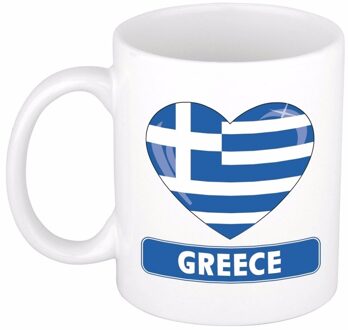 Bellatio Decorations Hartjes vlag Griekenland koffiemok - drink beker - white - 300 ml - supporters Wit