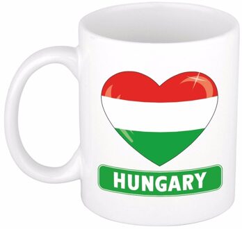 Bellatio Decorations Hartjes vlag Hongarije koffiemok - drink beker - white - 300 ml - supporters Multi
