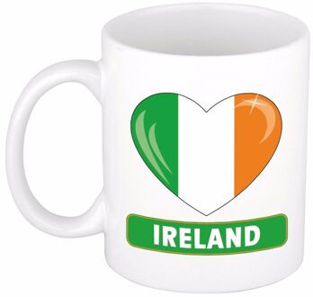 Bellatio Decorations Hartjes vlag Ierland koffiemok - drink beker - white - 300 ml - supporters Wit