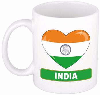 Bellatio Decorations Hartjes vlag India koffiemok - drink beker - white - 300 ml - supporters Multi