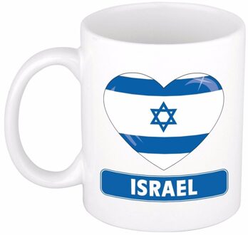 Bellatio Decorations Hartjes vlag Israel koffiemok - drink beker - white - 300 ml - supporters