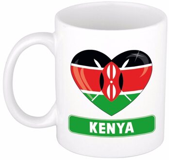 Bellatio Decorations Hartjes vlag Kenia koffiemok - drink beker - white - 300 ml - supporters