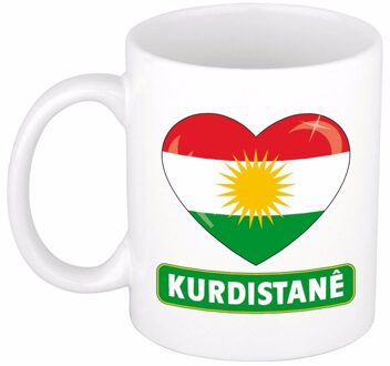 Bellatio Decorations Hartjes vlag Koerdistan koffiemok - drink beker - white - 300 ml - supporters