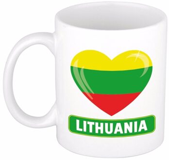 Bellatio Decorations Hartjes vlag Litouwen koffiemok - drink beker - white - 300 ml - supporters