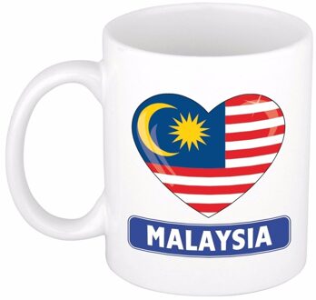 Bellatio Decorations Hartjes vlag Maleisie koffiemok - drink beker - white - 300 ml - supporters Multi