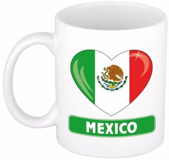 Bellatio Decorations Hartjes vlag Mexico koffiemok - drink beker - white - 300 ml - supporters