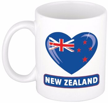 Bellatio Decorations Hartjes vlag Nieuw Zeeland koffiemok - drink beker - white - 300 ml - supporters