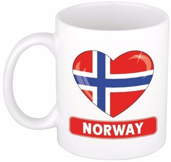 Bellatio Decorations Hartjes vlag Noorwegen koffiemok - drink beker - white - 300 ml - supporters