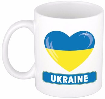 Bellatio Decorations Hartjes vlag Oekraine koffiemok - drink beker - white - 300 ml - supporters