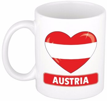 Bellatio Decorations Hartjes vlag Oostenrijk koffiemok - drink beker - white - 300 ml - supporters Rood