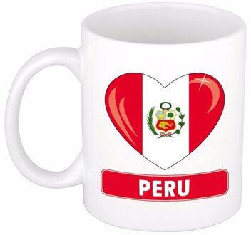 Bellatio Decorations Hartjes vlag Peru koffiemok - drink beker - white - 300 ml - supporters Multi