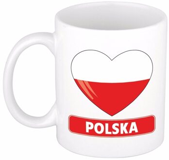 Bellatio Decorations Hartjes vlag Polen koffiemok - drink beker - white - 300 ml - supporters Wit