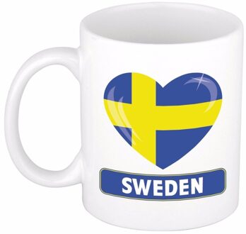 Bellatio Decorations Hartjes vlag Zweden koffiemok - drink beker - white - 300 ml - supporters