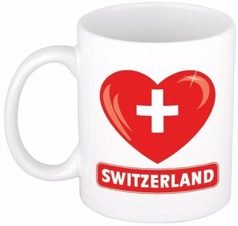 Bellatio Decorations Hartjes vlag Zwitserland koffiemok - drink beker - white - 300 ml - supporters