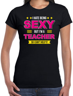 Bellatio Decorations Hate being sexy but Im a teacher / Haat sexy zijn maar ben lerares/juf cadeau t-shirt zwart dames 2XL