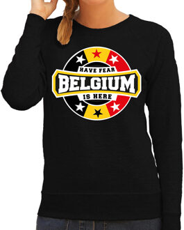 Bellatio Decorations Have fear Belgium is here sweater met sterren embleem in de kleuren van de Belgische vlag - zwart - dames - Belgie supporter / Belgisch elftal fan trui / EK / WK / kleding 2XL