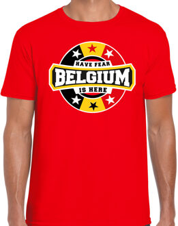 Bellatio Decorations Have fear Belgium is here t-shirt met Belgische vlag - rood - heren - Belgie supporter / Belgisch elftal fan shirt / EK / WK / kleding 2XL