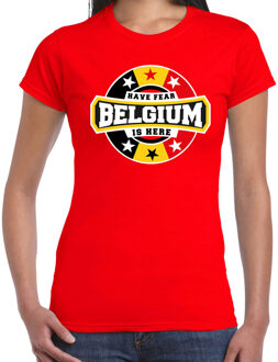 Bellatio Decorations Have fear Belgium is here t-shirt met sterren embleem in de kleuren van de Belgische vlag - rood - dames - Belgie supporter / Belgisch elftal fan shirt / EK / WK / kleding 2XL