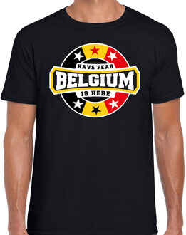 Bellatio Decorations Have fear Belgium is here t-shirt met sterren embleem in de kleuren van de Belgische vlag - zwart - heren - Belgie supporter / Belgisch elftal fan shirt / EK / WK / kleding 2XL