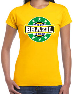 Bellatio Decorations Have fear Brazil is here / Brazilie supporter t-shirt geel voor dames