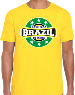 Bellatio Decorations Have fear Brazil is here / Brazilie supporter t-shirt geel voor heren