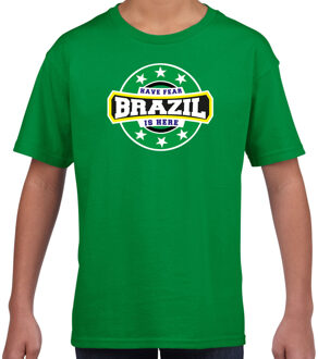 Bellatio Decorations Have fear Brazil is here / Brazilie supporter t-shirt groen voor kids L (146-152)