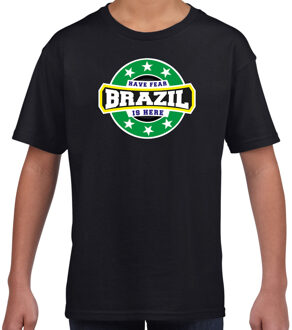 Bellatio Decorations Have fear Brazil is here / Brazilie supporter t-shirt zwart voor kids L (146-152)