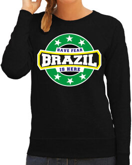 Bellatio Decorations Have fear Brazil is here sweater met sterren embleem in de kleuren van de Braziliaanse vlag - zwart - dames - Brazilie supporter / Braziliaans elftal fan trui / EK / WK / kleding 2XL