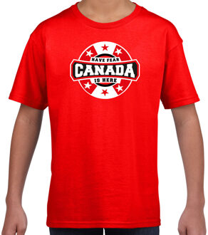 Bellatio Decorations Have fear Canada is here / Canada supporter t-shirt rood voor kids XS (110-116)