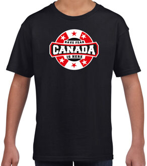 Bellatio Decorations Have fear Canada is here / Canada supporter t-shirt zwart voor kids L (146-152)