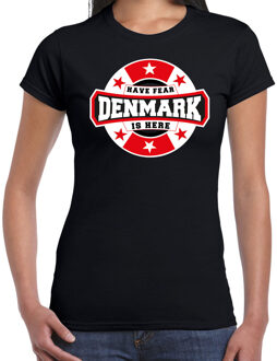 Bellatio Decorations Have fear Denmark is here / Denemarken supporter t-shirt zwart voor dames 2XL