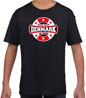 Bellatio Decorations Have fear Denmark is here / Denemarken supporter t-shirt zwart voor kids XL (158-164)
