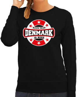 Bellatio Decorations Have fear Denmark is here sweater met sterren embleem in de kleuren van de Deense vlag - zwart - dames - Denemarken supporter / Deens elftal fan trui / EK / WK / kleding 2XL