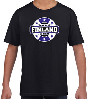 Bellatio Decorations Have fear Finland is here / Finland supporter t-shirt zwart voor kids L (146-152)